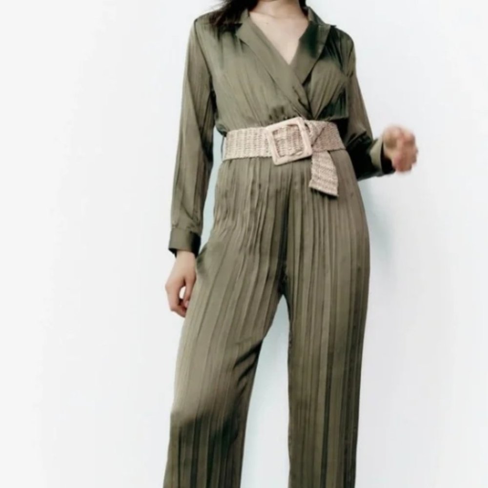 ZARA SATIN-EFFECT BELTED JUMPSUIT (NWT)
